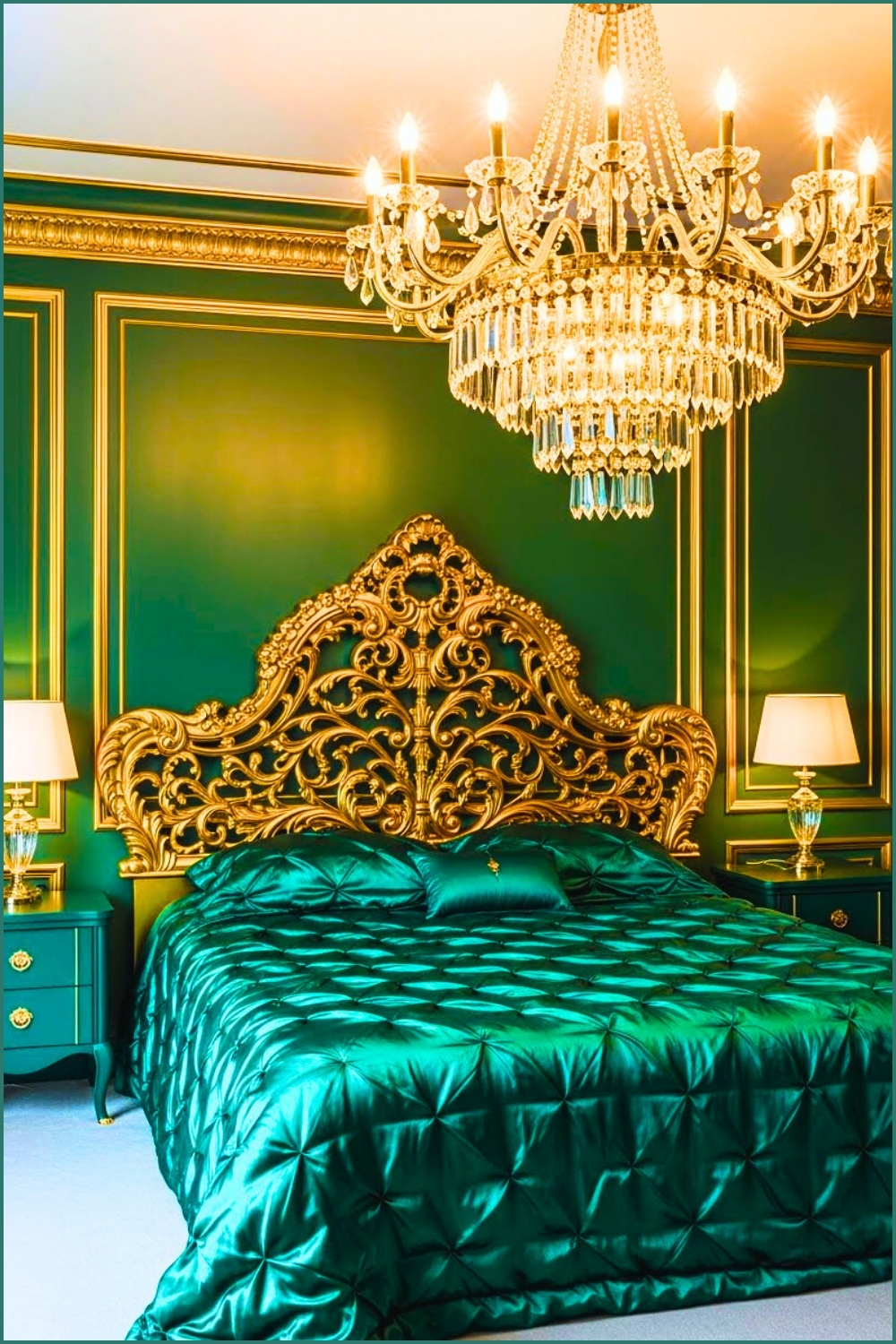 Luxurious Emerald Bedroom With Gold Accents