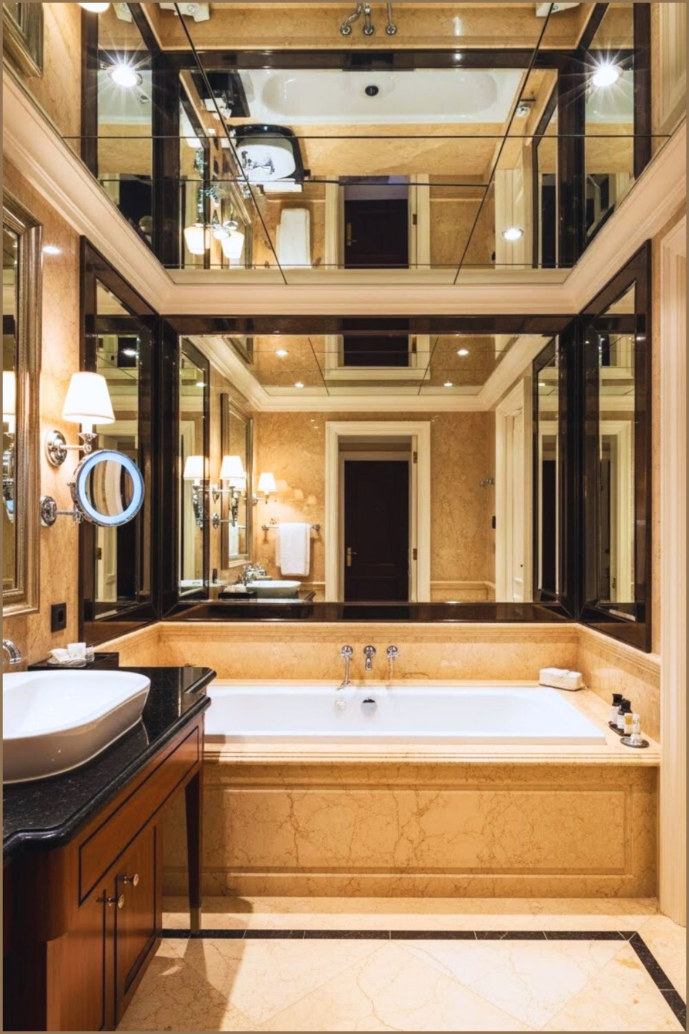 Luxurious Modern Bathroom With A Full Mirrored Ceiling