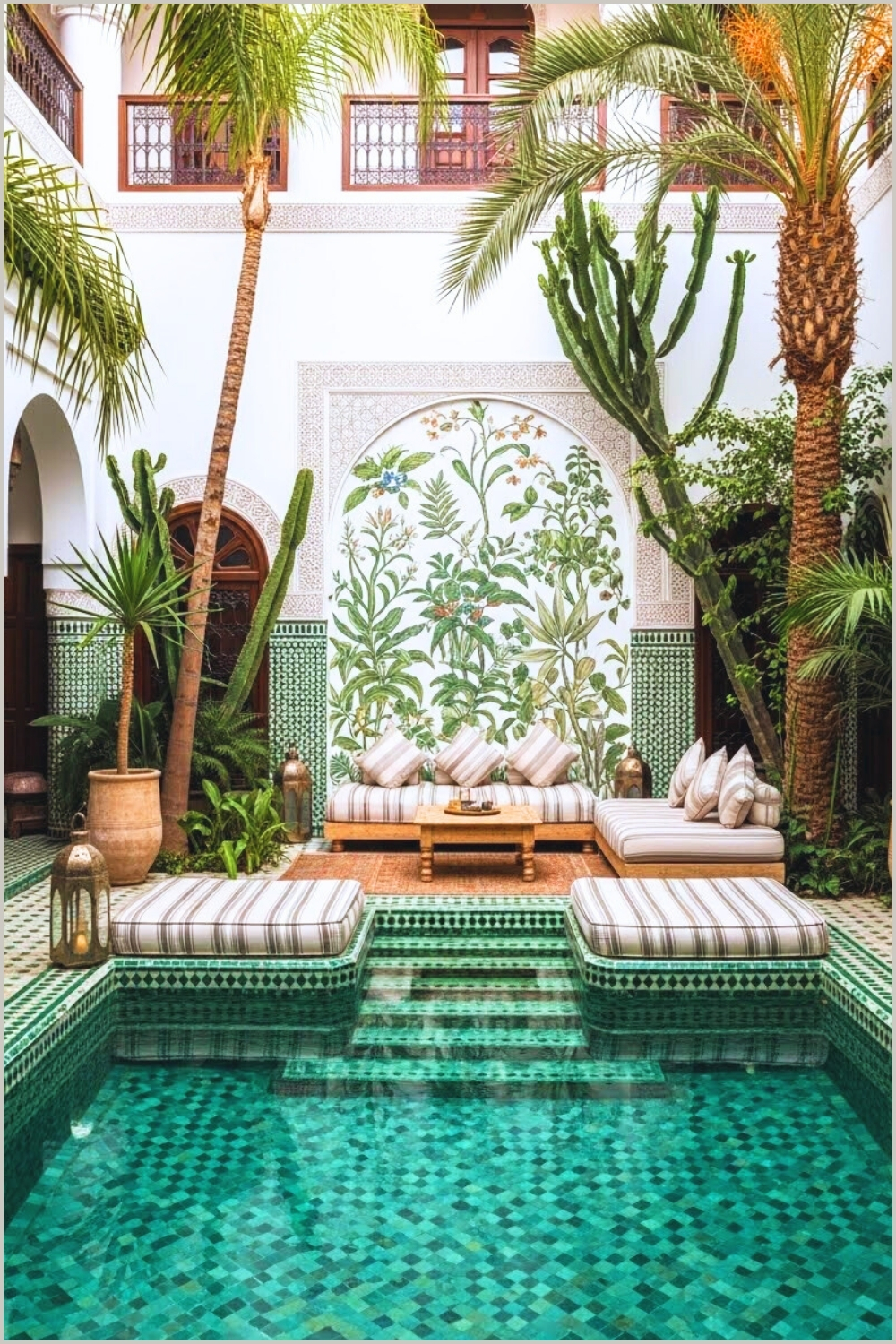 Luxurious Moroccan Courtyard Oasis Emerald Mosaic