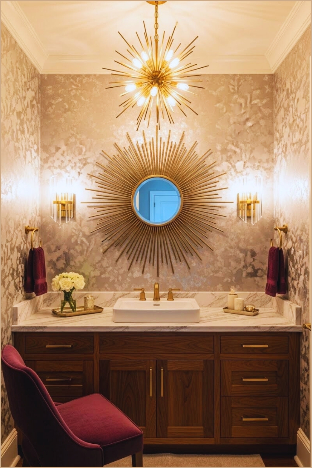 Luxurious Powder Room With Dramatic Golden Starburst