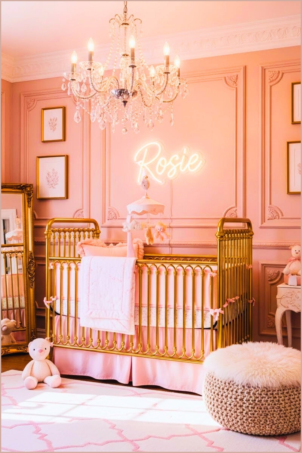 Luxury Girl Nursery Room, Blush Pink Wall Molding