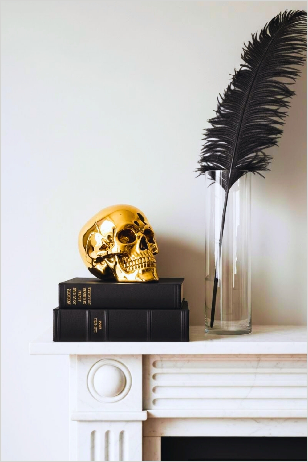 Luxury Gothic Mantel Decor Featuring A Polished Metallic Gold