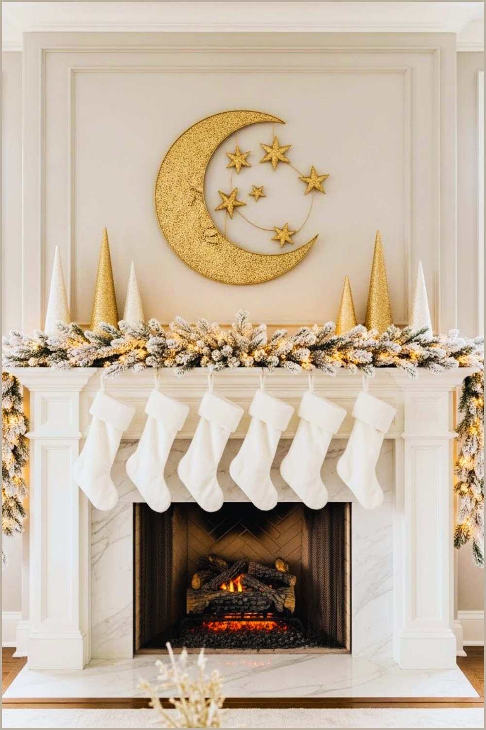 Luxury Holiday Fireplace Mantel Decorated With A Glittering Gold