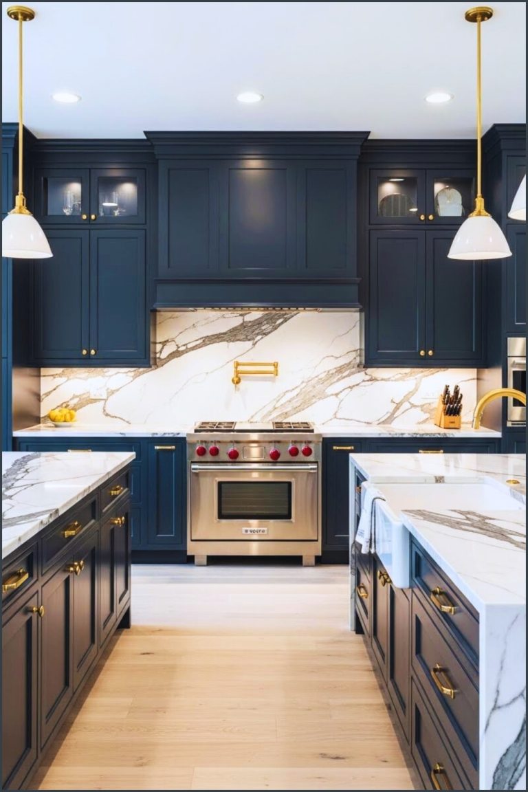 Luxury Modern Kitchen Interior Deep Navy Blue Shaker