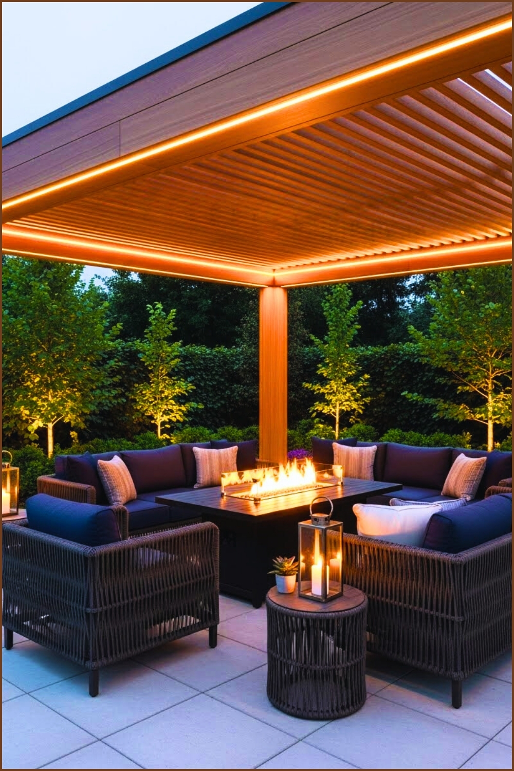 _Luxury Outdoor Lounge Under Wooden Roof Pergola