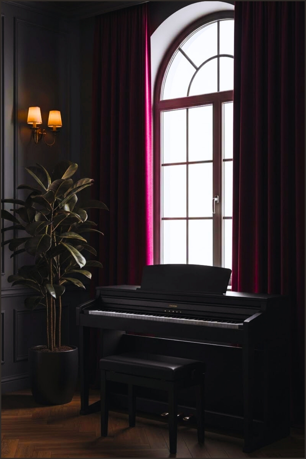 Luxury Piano Corner, Digital Piano By Large Arched Window