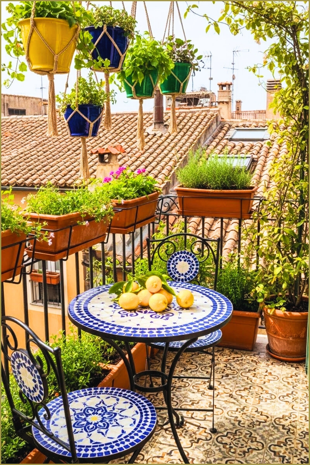 Mediterranean-inspired Balcony With Mosaic Bistro Table