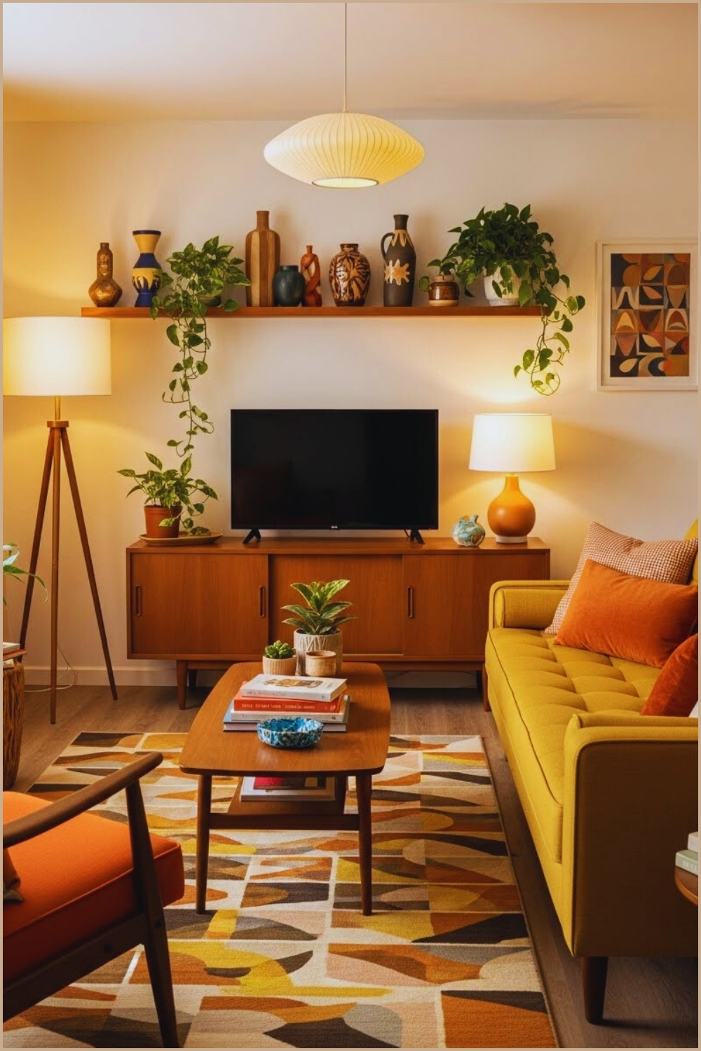 Mid Century Modern Cozy Living Room Interior