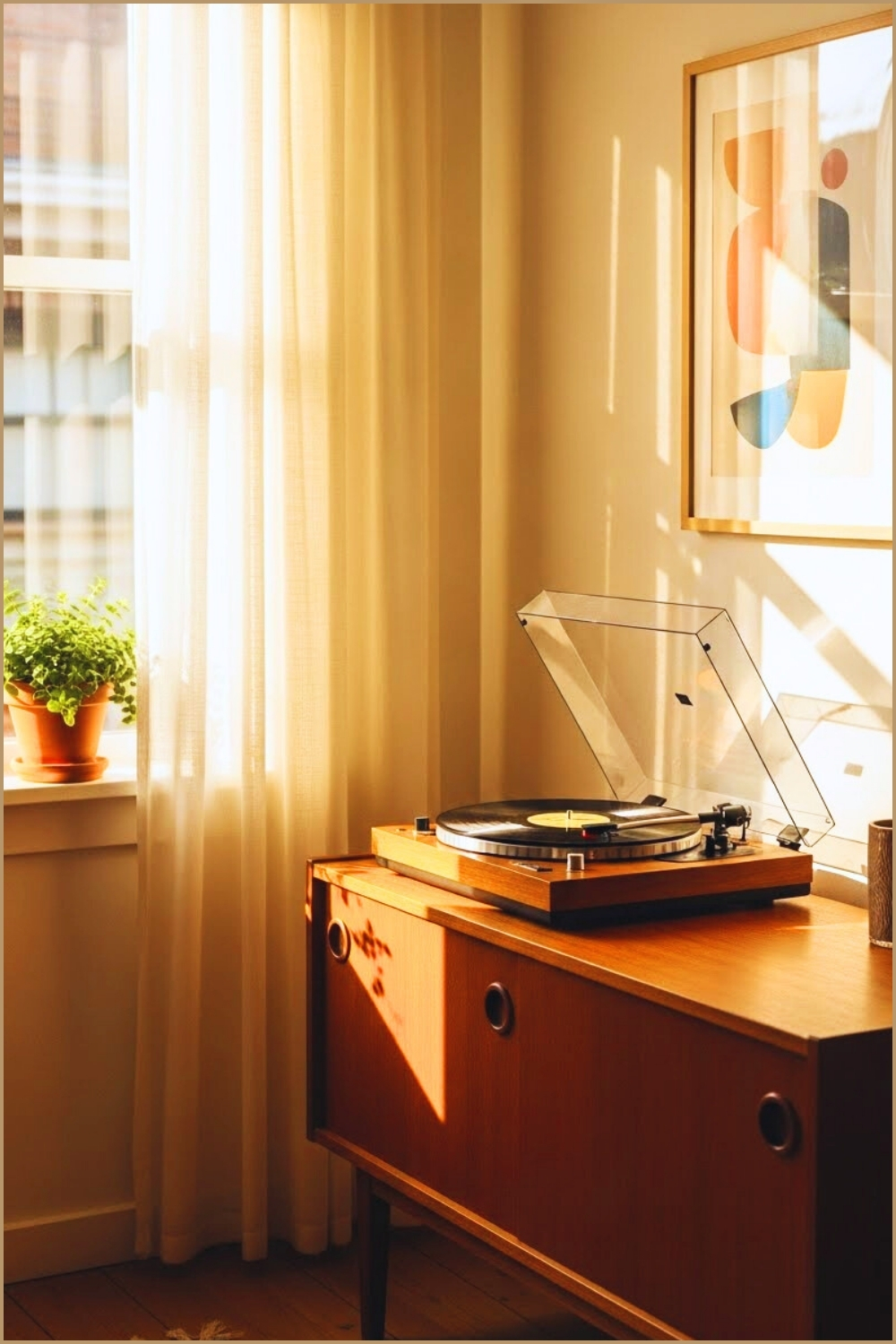 Mid Century Modern Record Player Setup Vintage