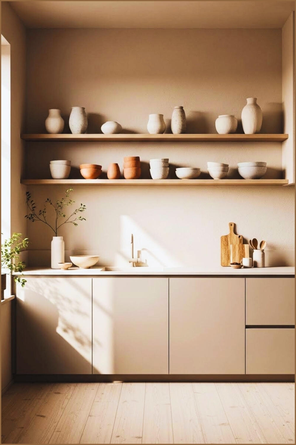 Minimal Beige Kitchen With Clean Modern Cabinetry