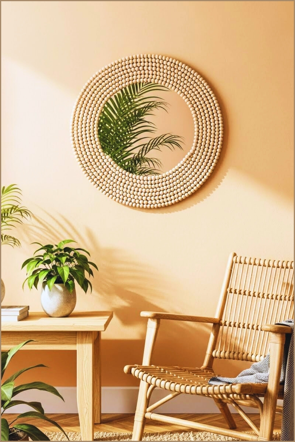 Minimal Boho Wall Decor Featuring A Round Mirror Framed