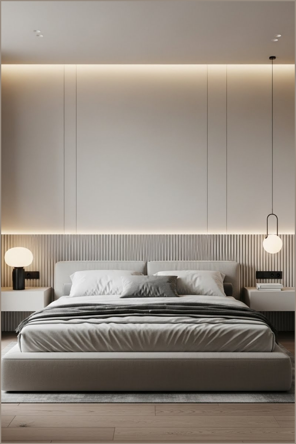 Minimal Modern Bedroom Interior With Low Upholstered