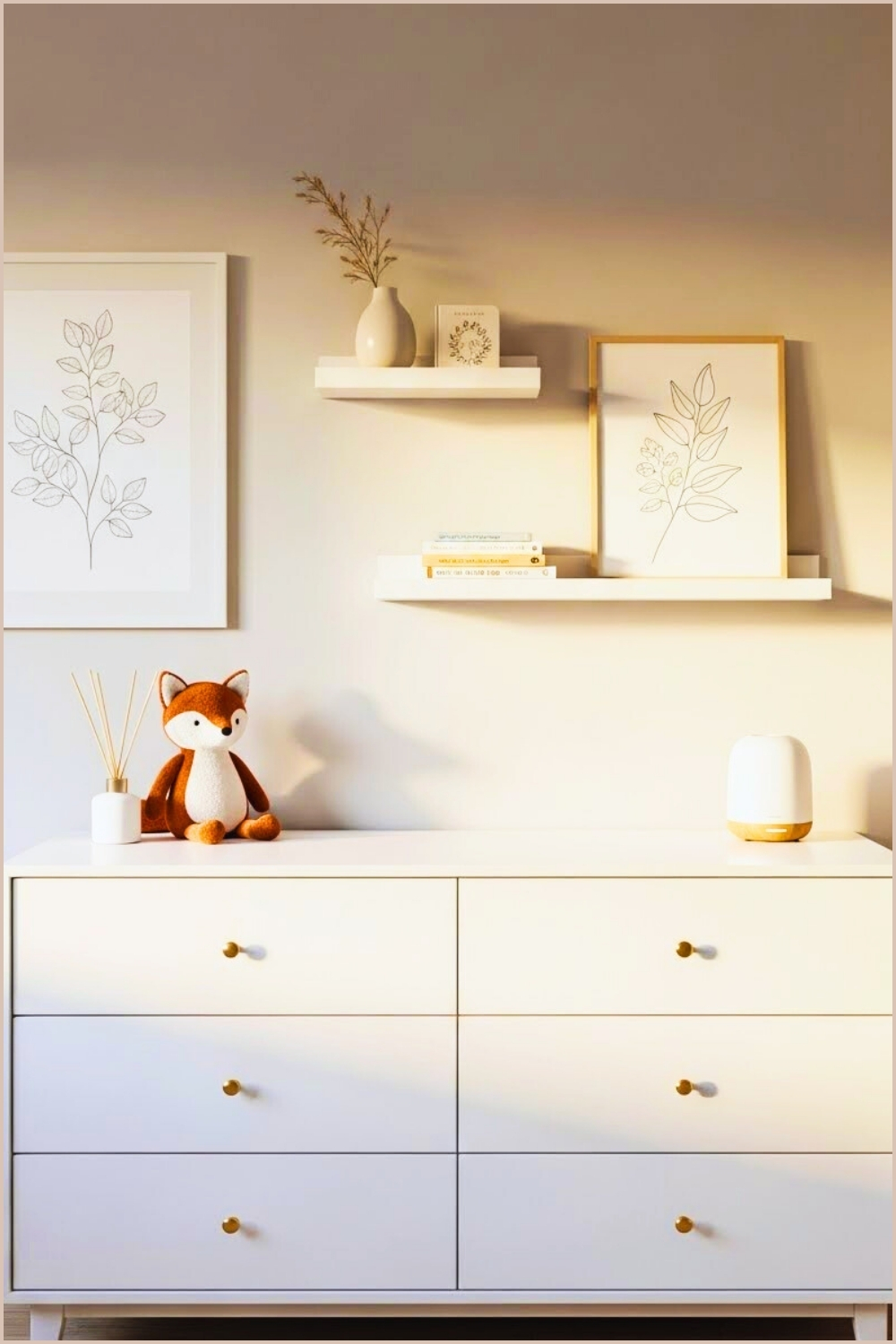 Minimal Modern Nursery Dresser Styling, White Dresser