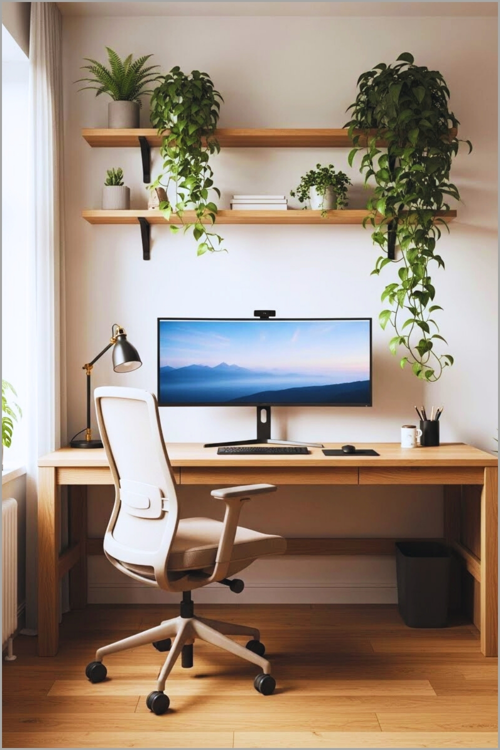 Minimal Scandinavian Home Office, Clean Wooden Desk