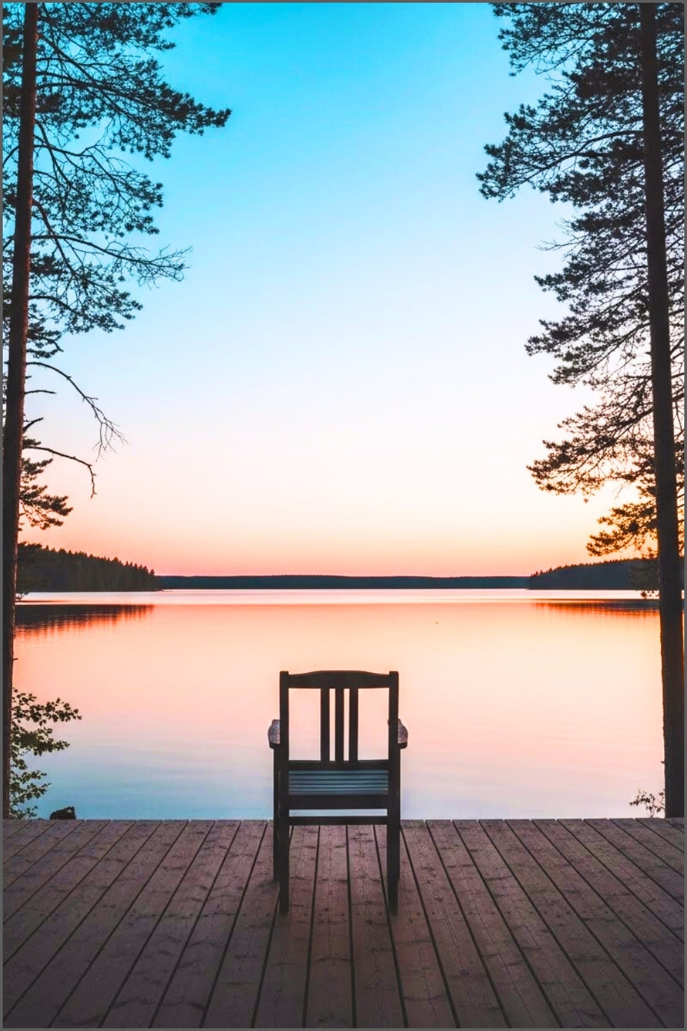 Minimal Wooden Deck At Lakeside During Sunset