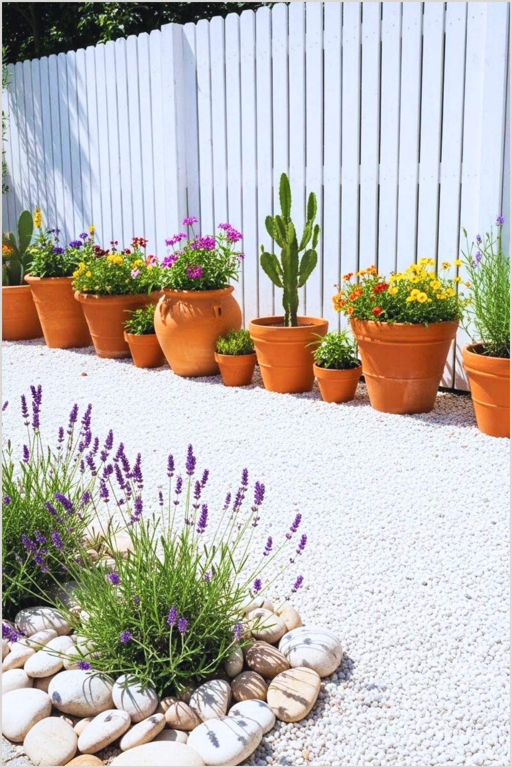 Minimalist Backyard Garden With White Gravel Ground Cover
