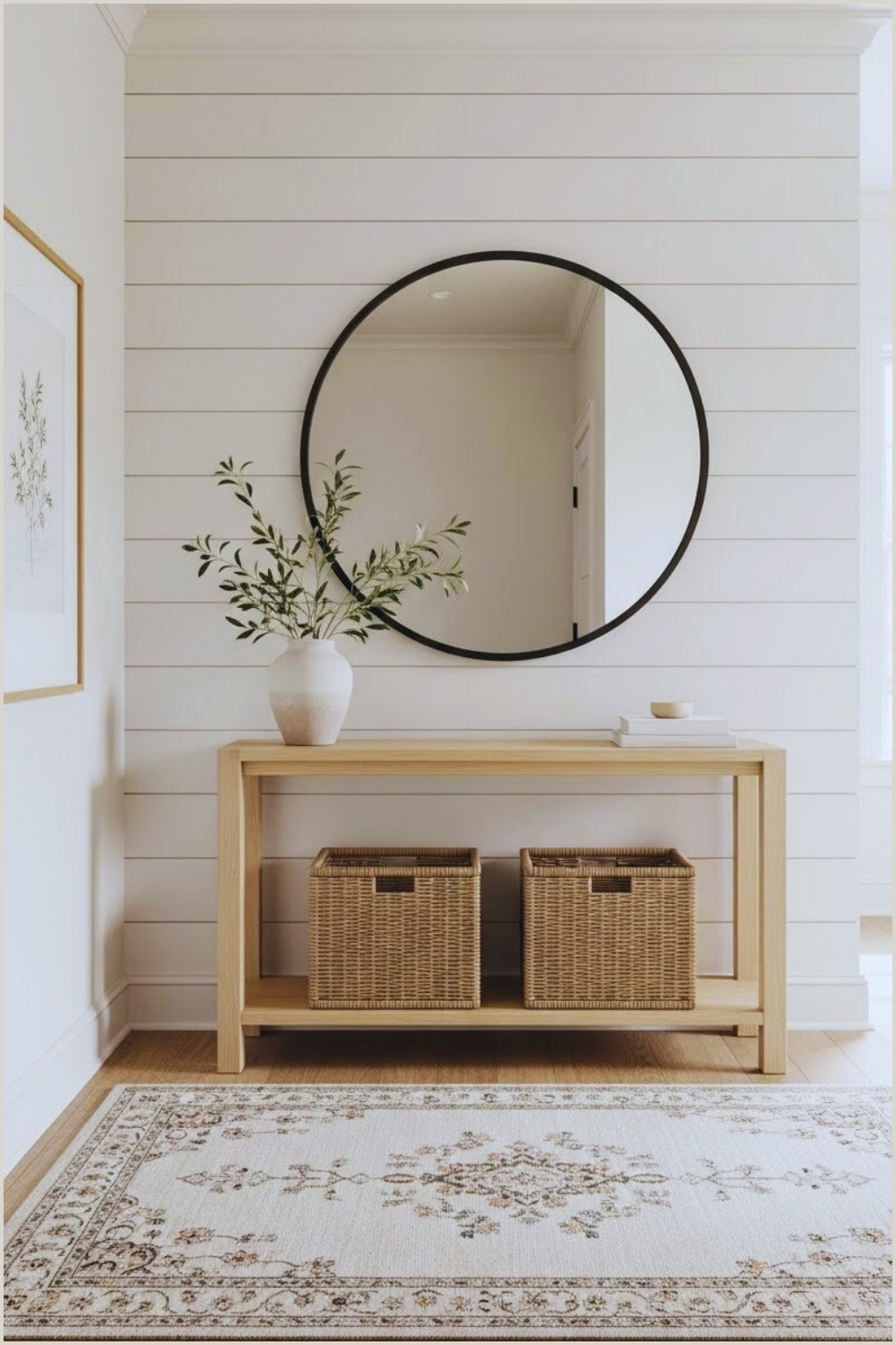 Minimalist Farmhouse Entryway Vertical Shiplap Wall
