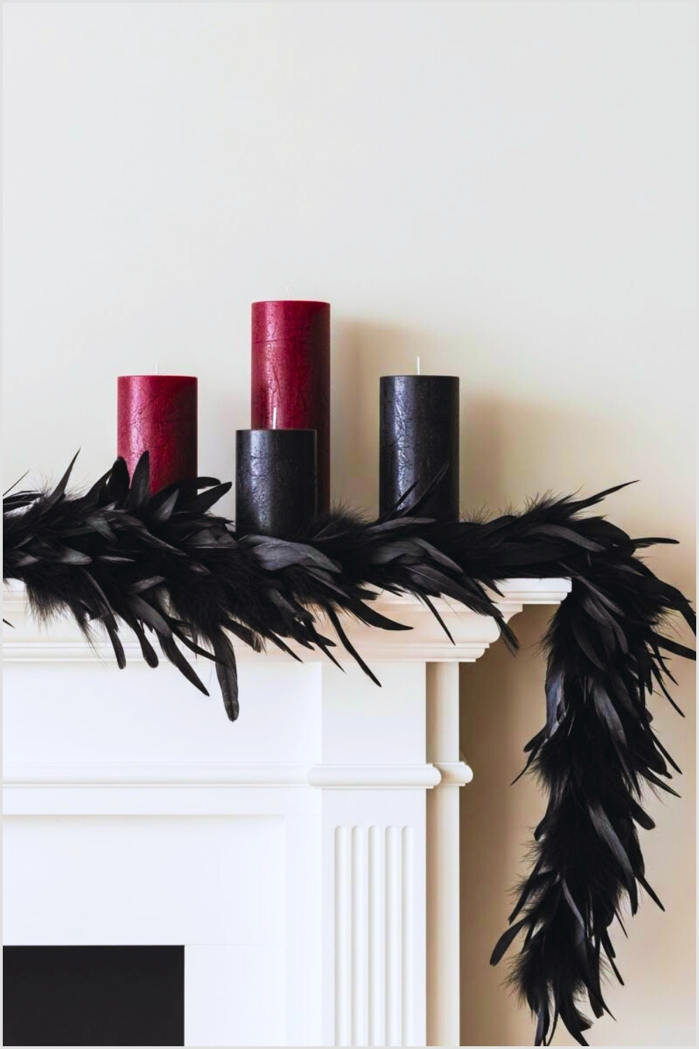 Minimalist Gothic Halloween Mantel Decor Featuring Three Tall