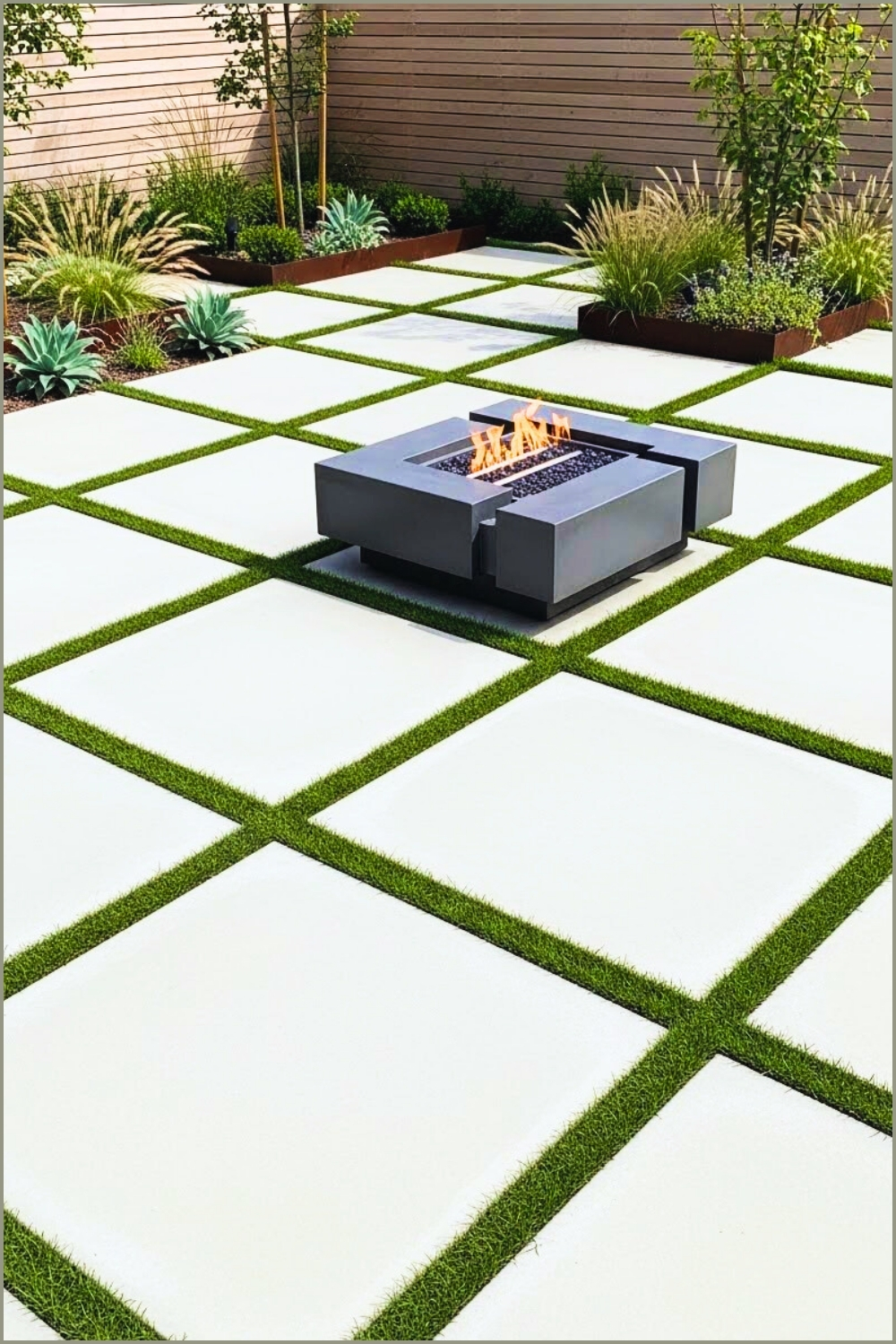 Minimalist Patio With Square Concrete Grid Design