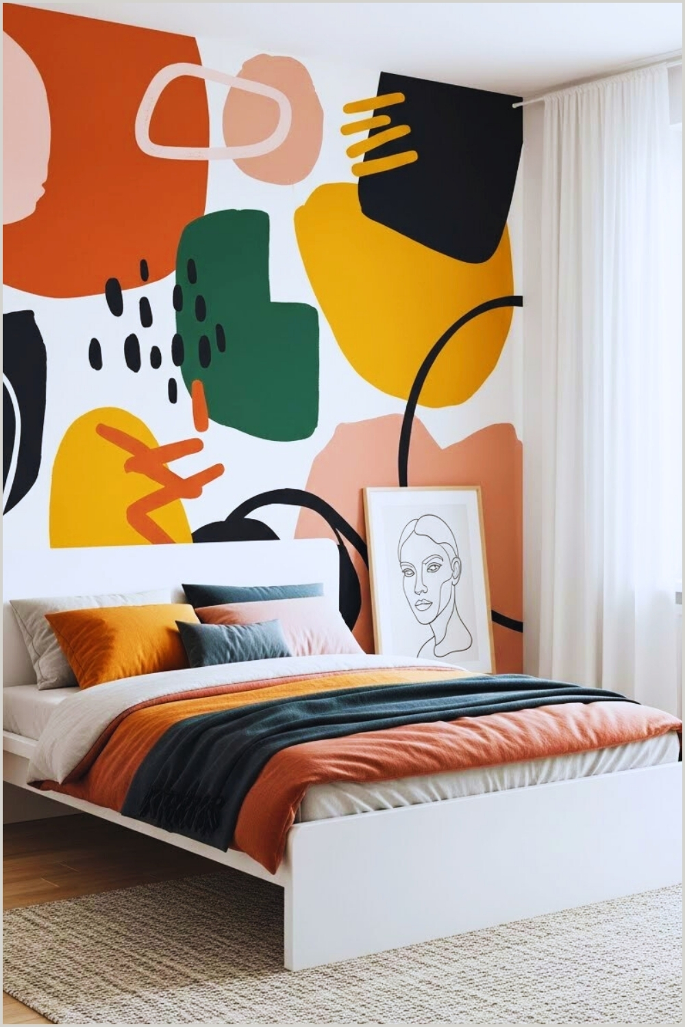 Modern Abstract Art Bedroom Featuring A Bold Hand Painted