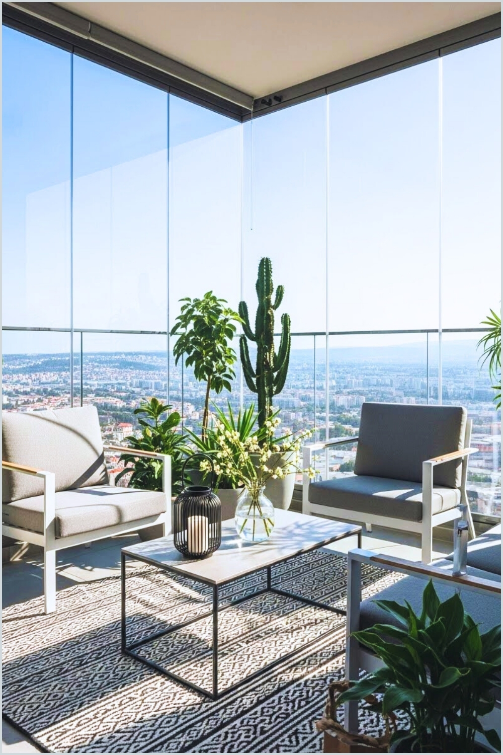 Modern Balcony Lounge With Panoramic Glass Walls