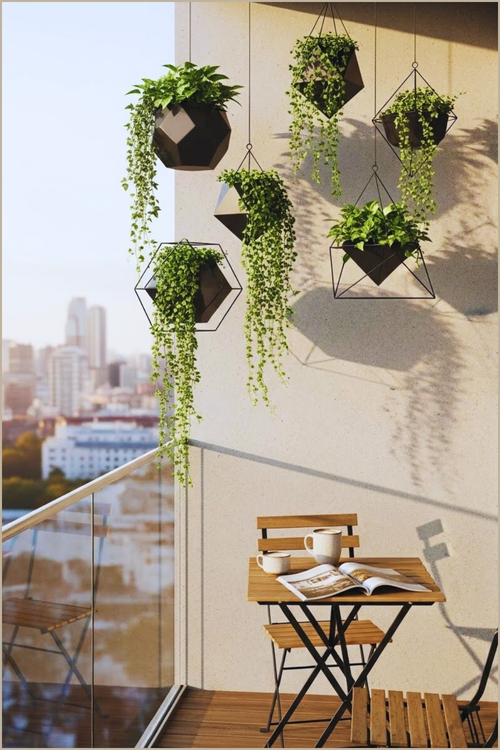 Modern Balcony With Geometric Hanging Planters