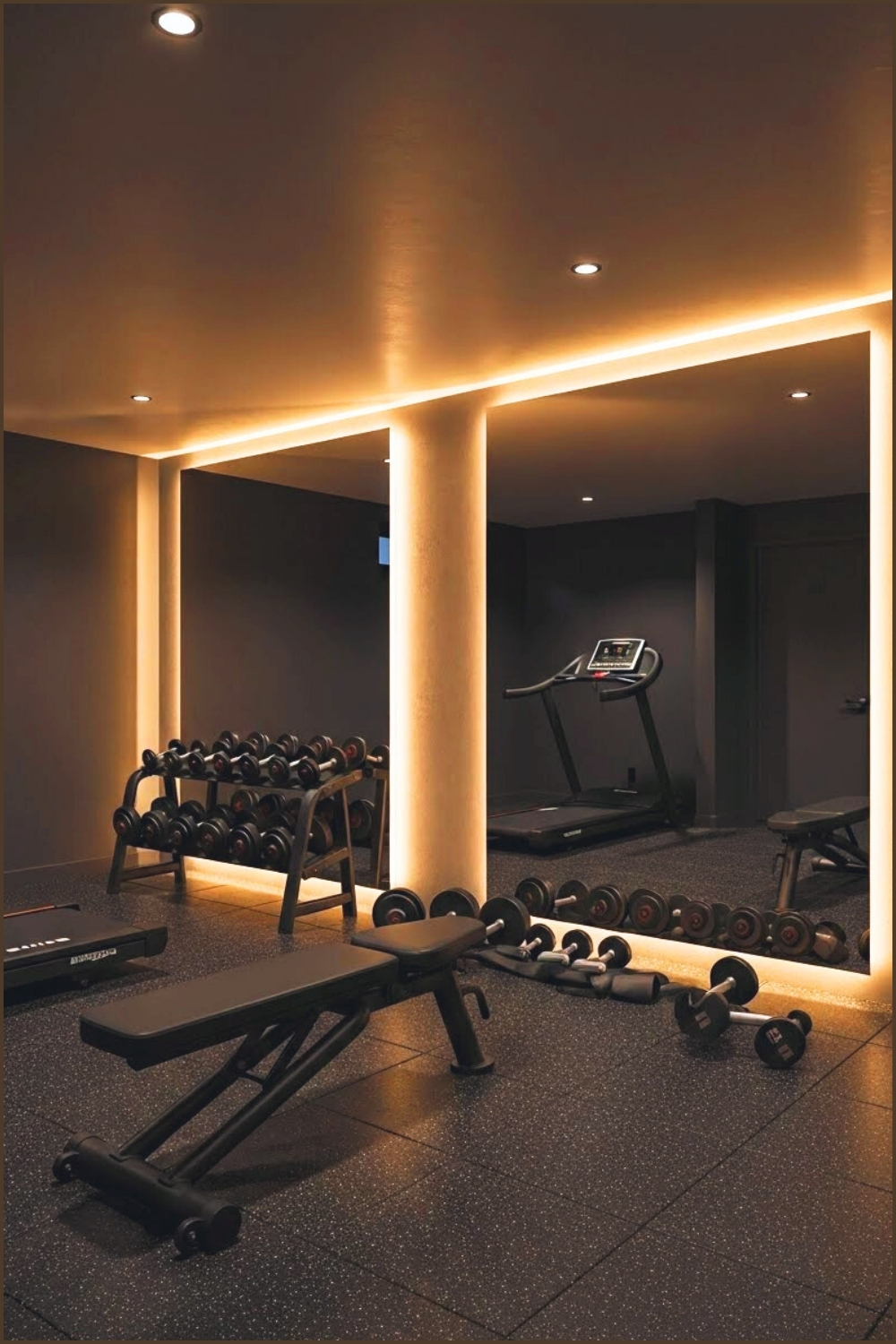 Modern Basement Home Gym With Dark Moody Walls