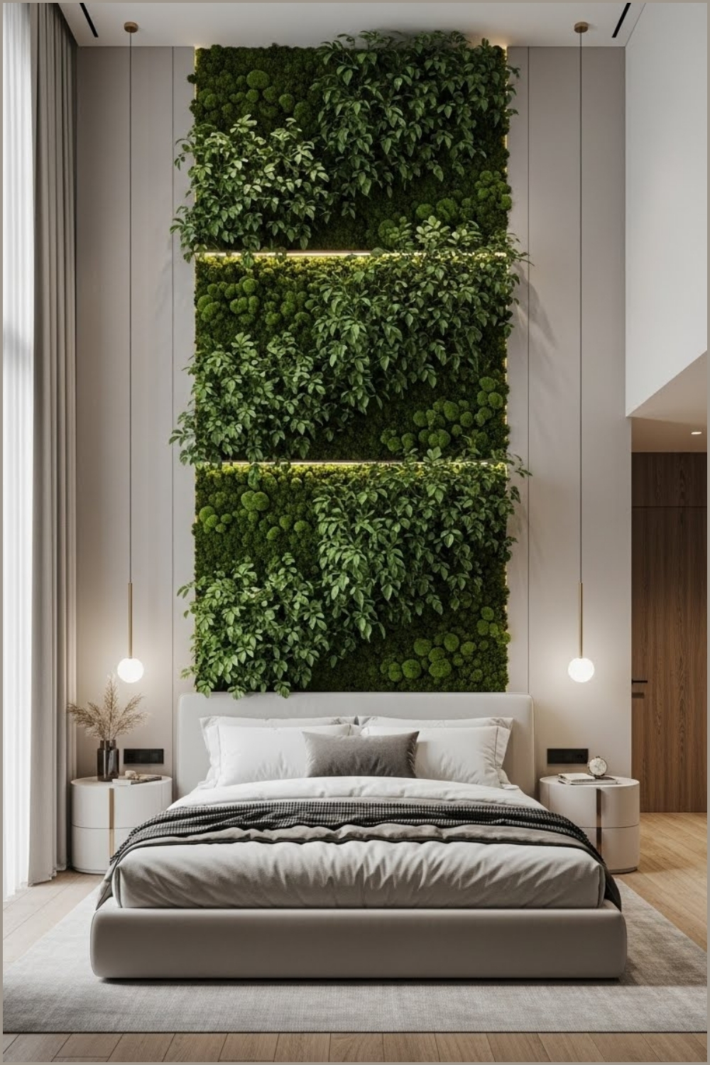 Modern Biophilic Bedroom With A Lush Vertical Garden
