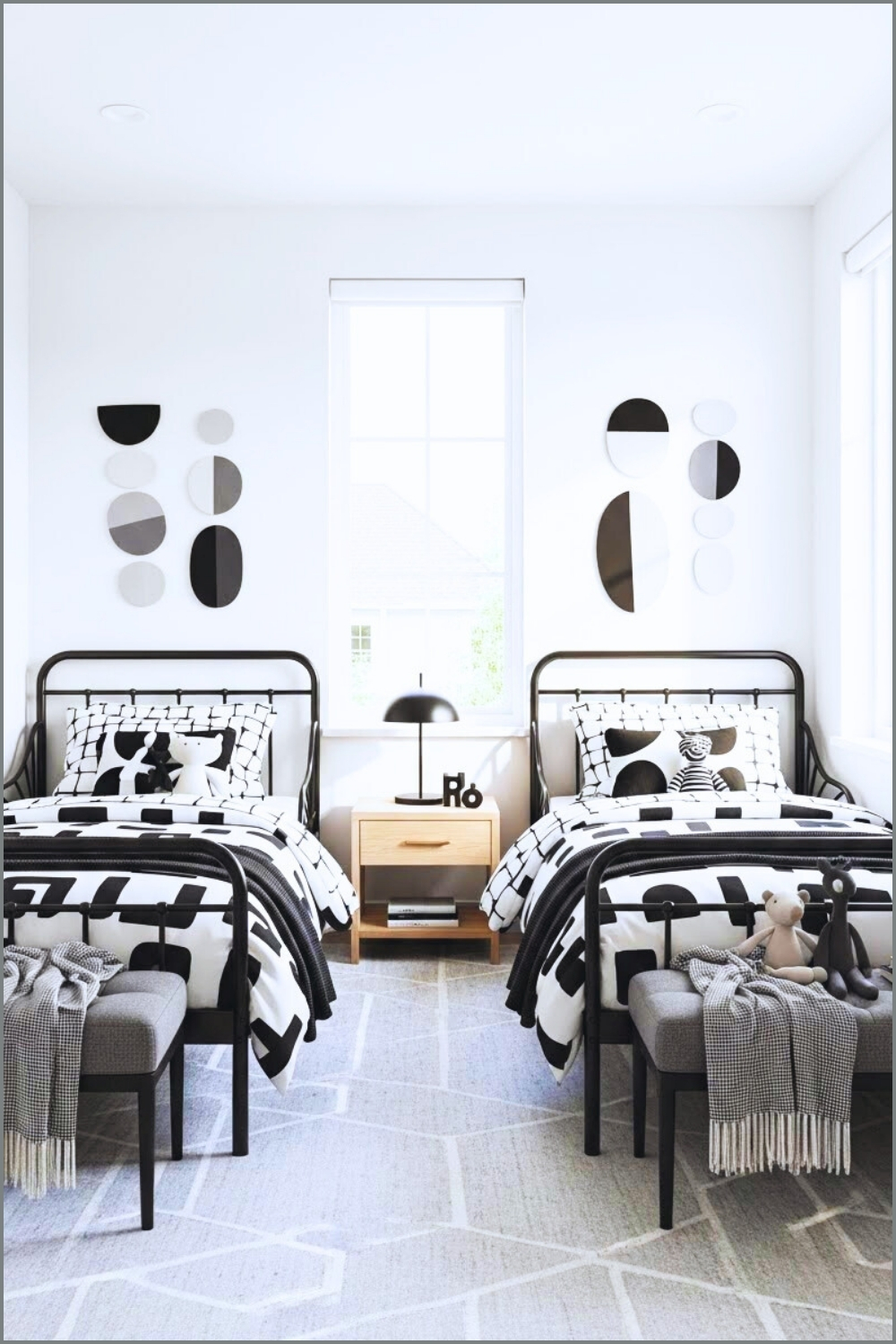 Modern Black And White Shared Kids Bedroom