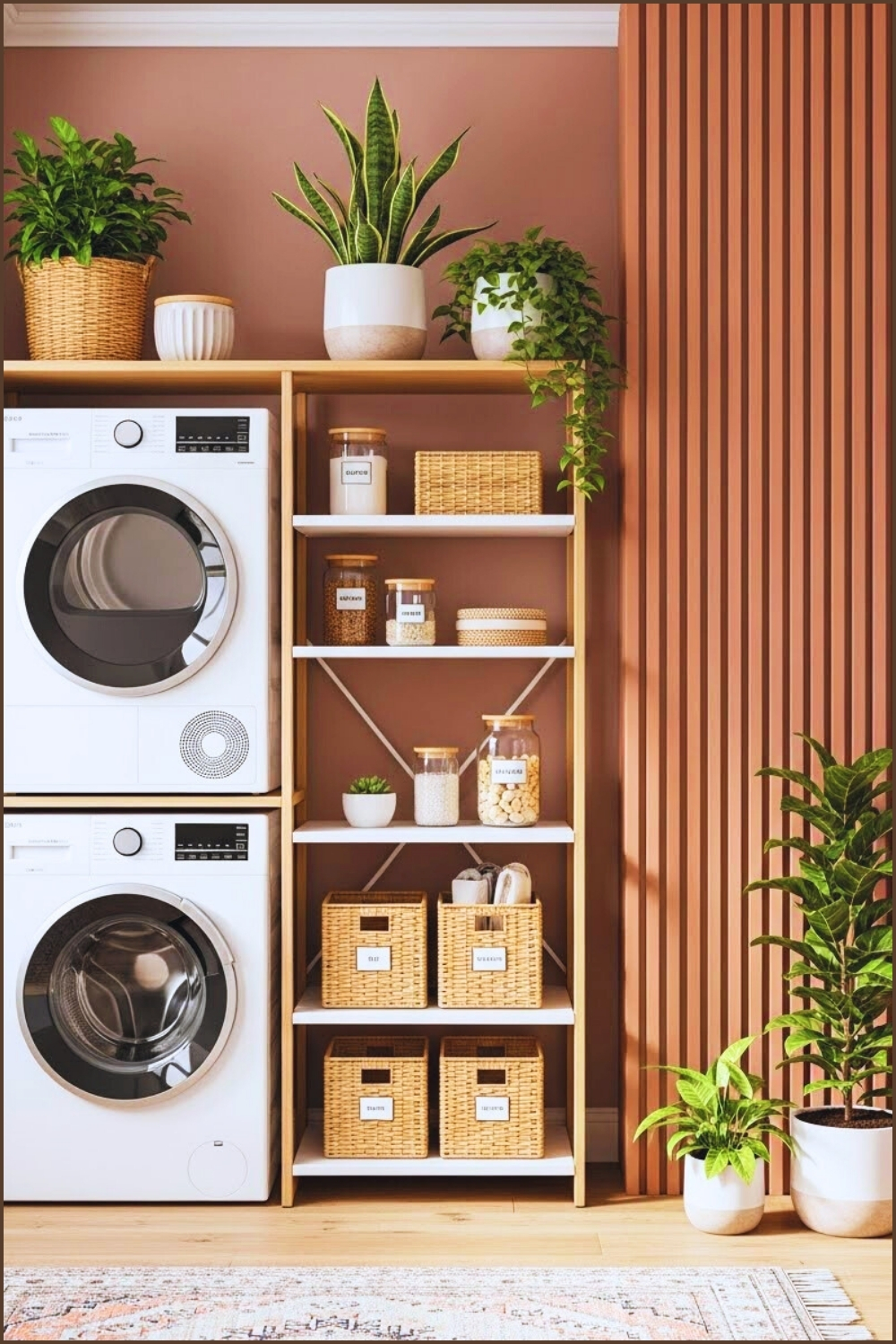 Modern Boho Laundry Room Interior Stacked