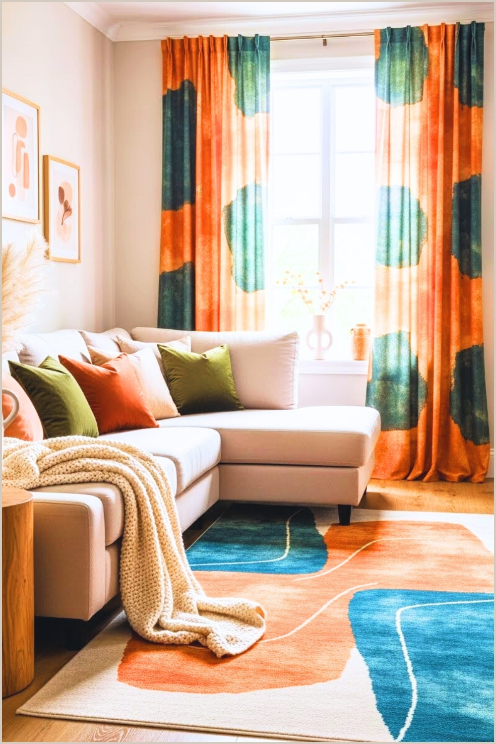 Modern Boho Living Room With Abstract Orange
