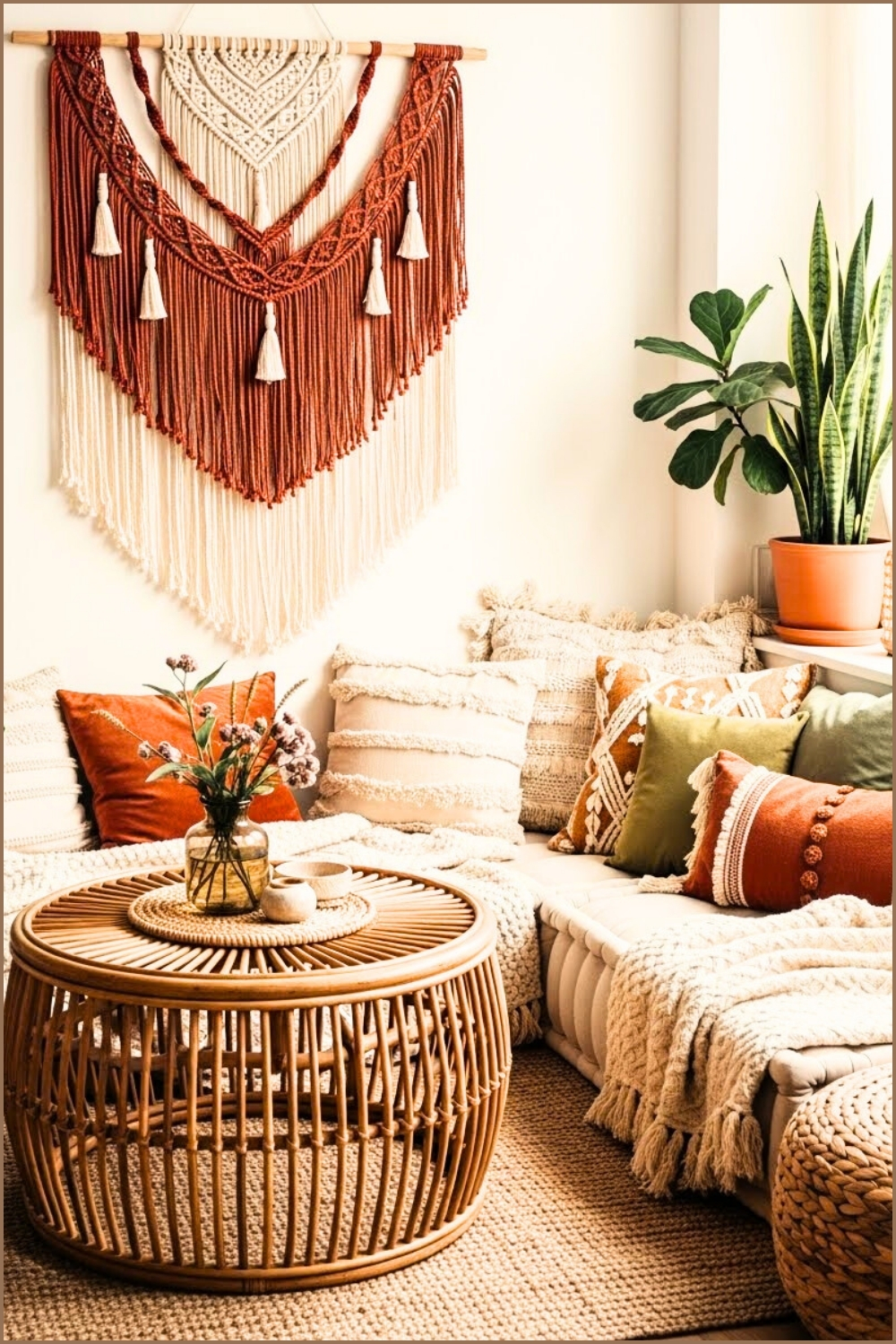 Modern Boho Styled Cozy Corner, Macrame Wall Hanging