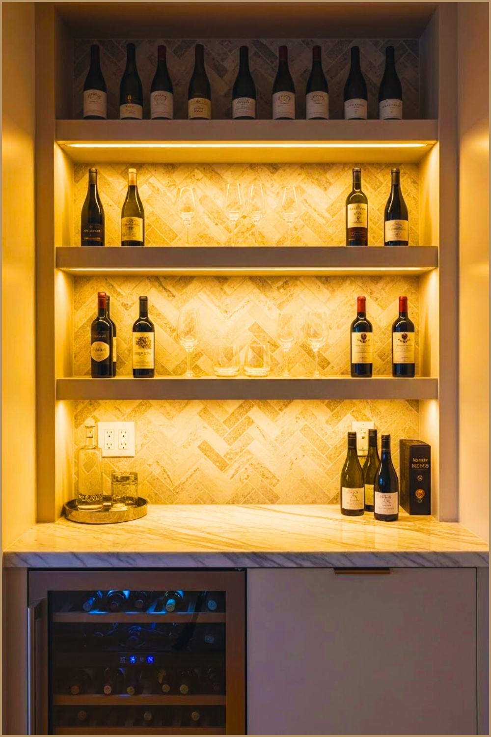 Modern Built In Coffee And Wine Bar Nook With Recessed Shelving