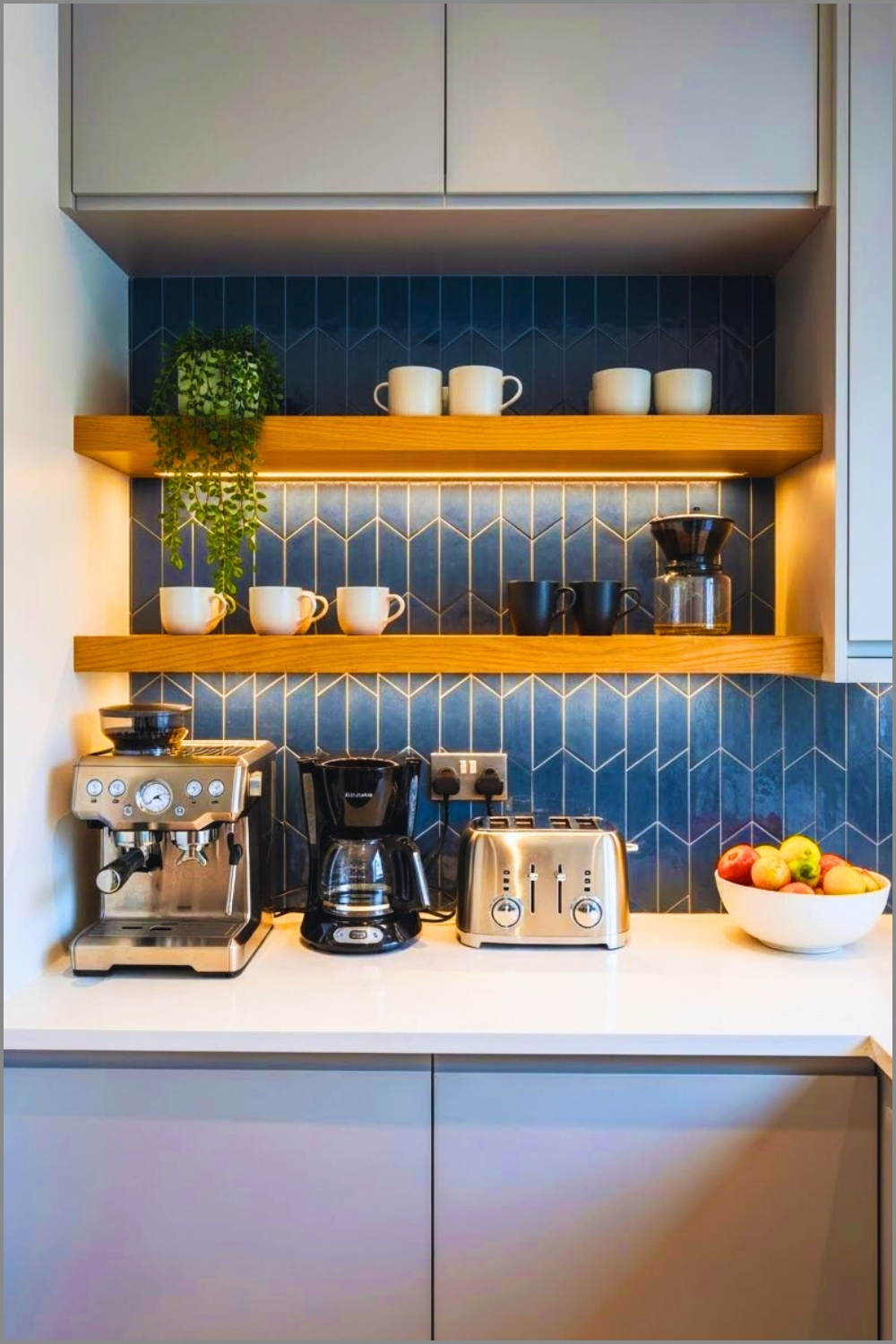 Modern Built In Coffee Bar Nook With Sleek Gray Cabinets
