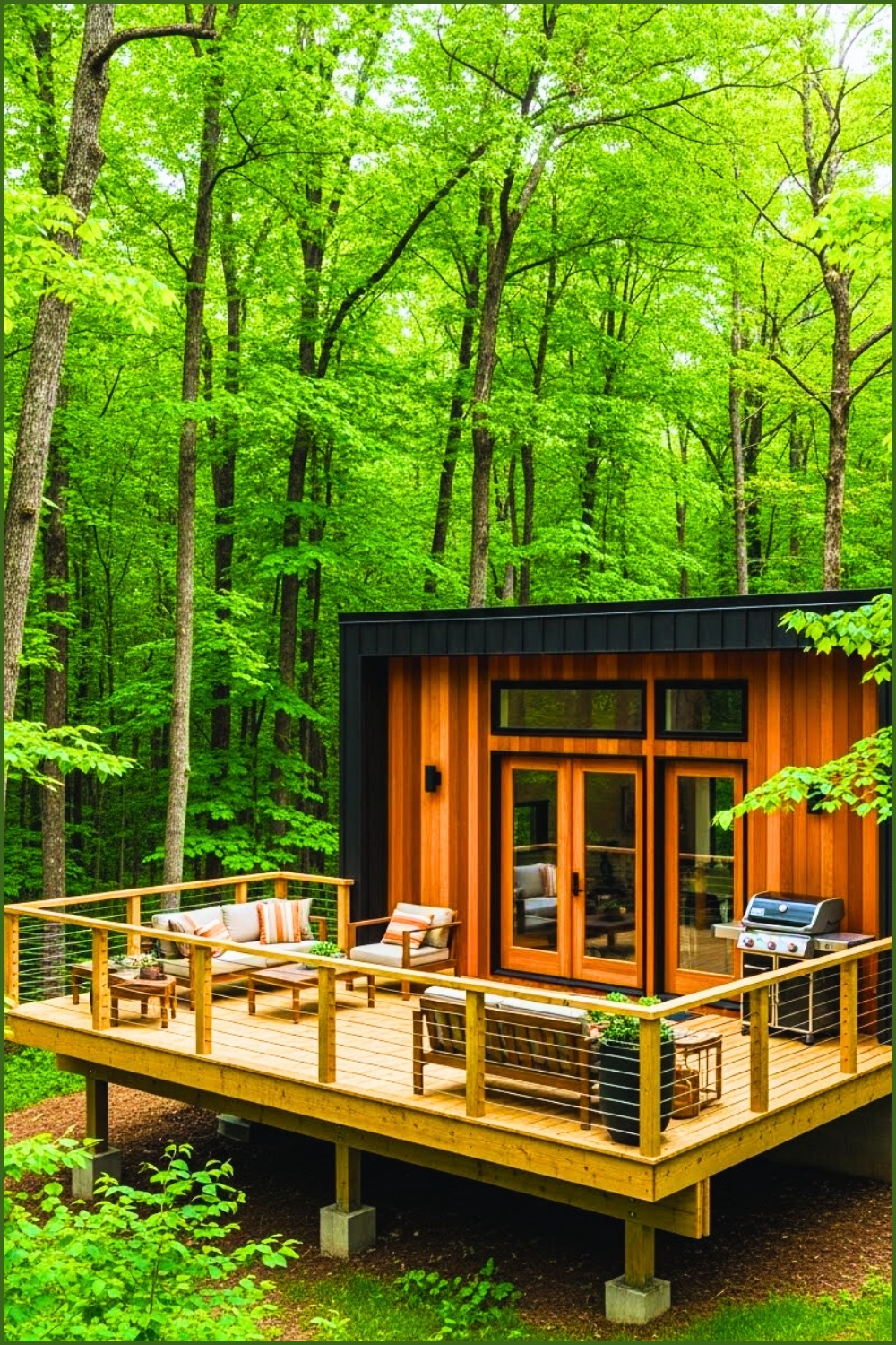 Modern Cabin With Tall Double Doors, Elevated Wooden