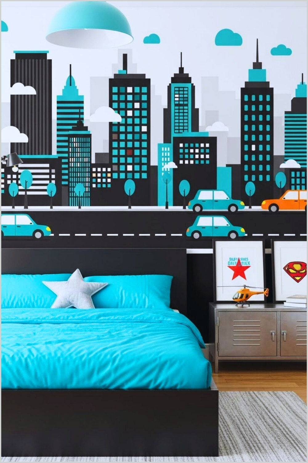 Modern Cityscape Themed Children S Bedroom Featuring
