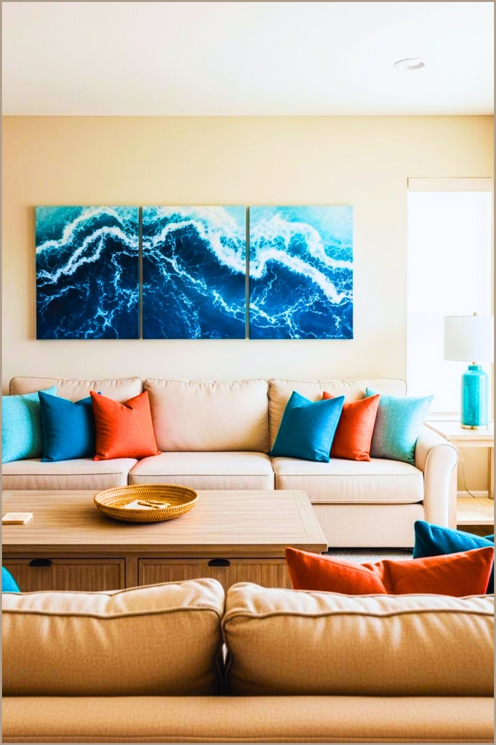 Modern Coastal Living Room Beige Sectional Sofa