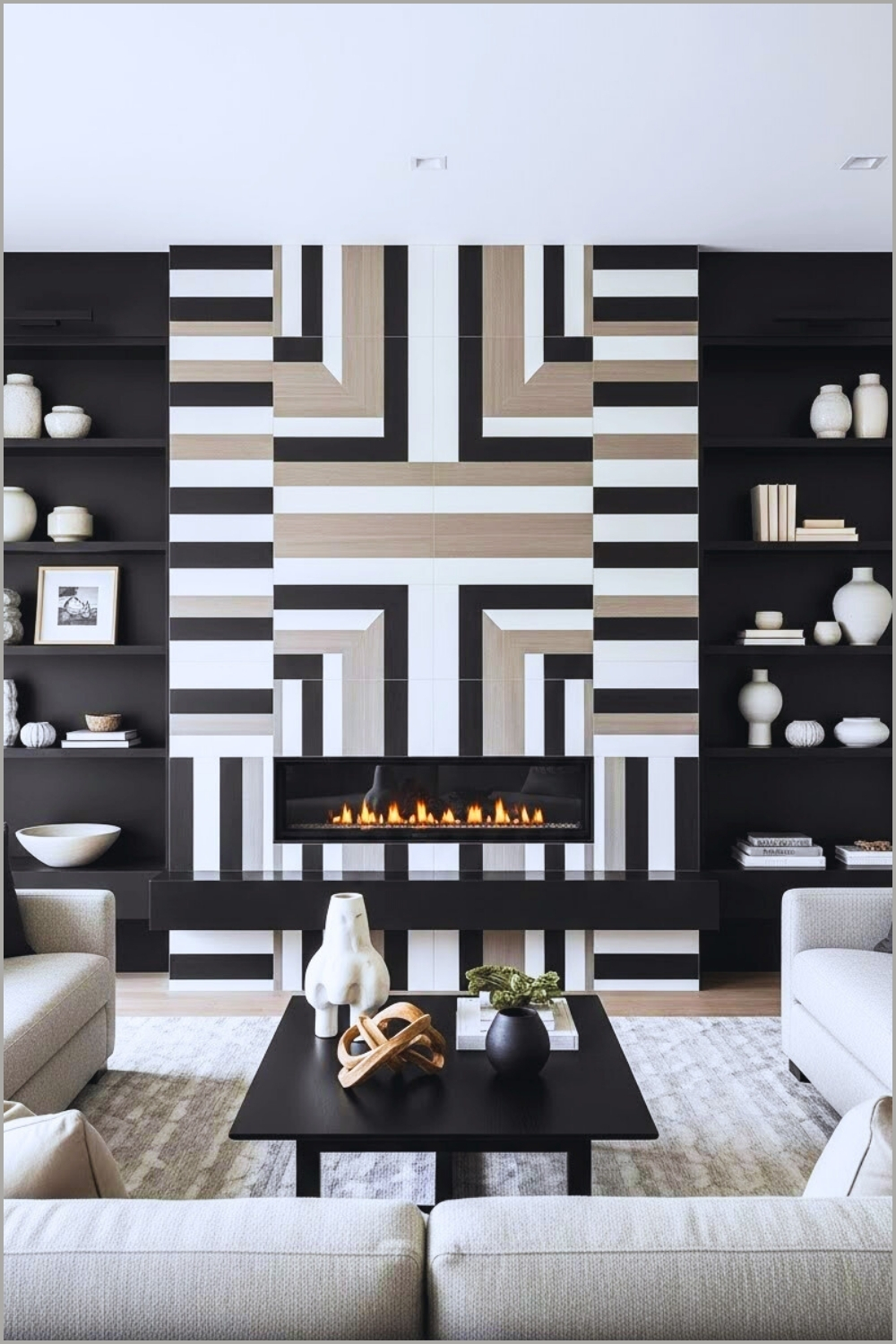 Modern Contemporary Living Room With A Dramatic Geometric
