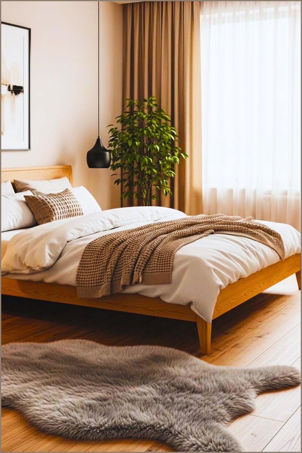 Modern Cozy Bedroom With Light Oak Platform Bed
