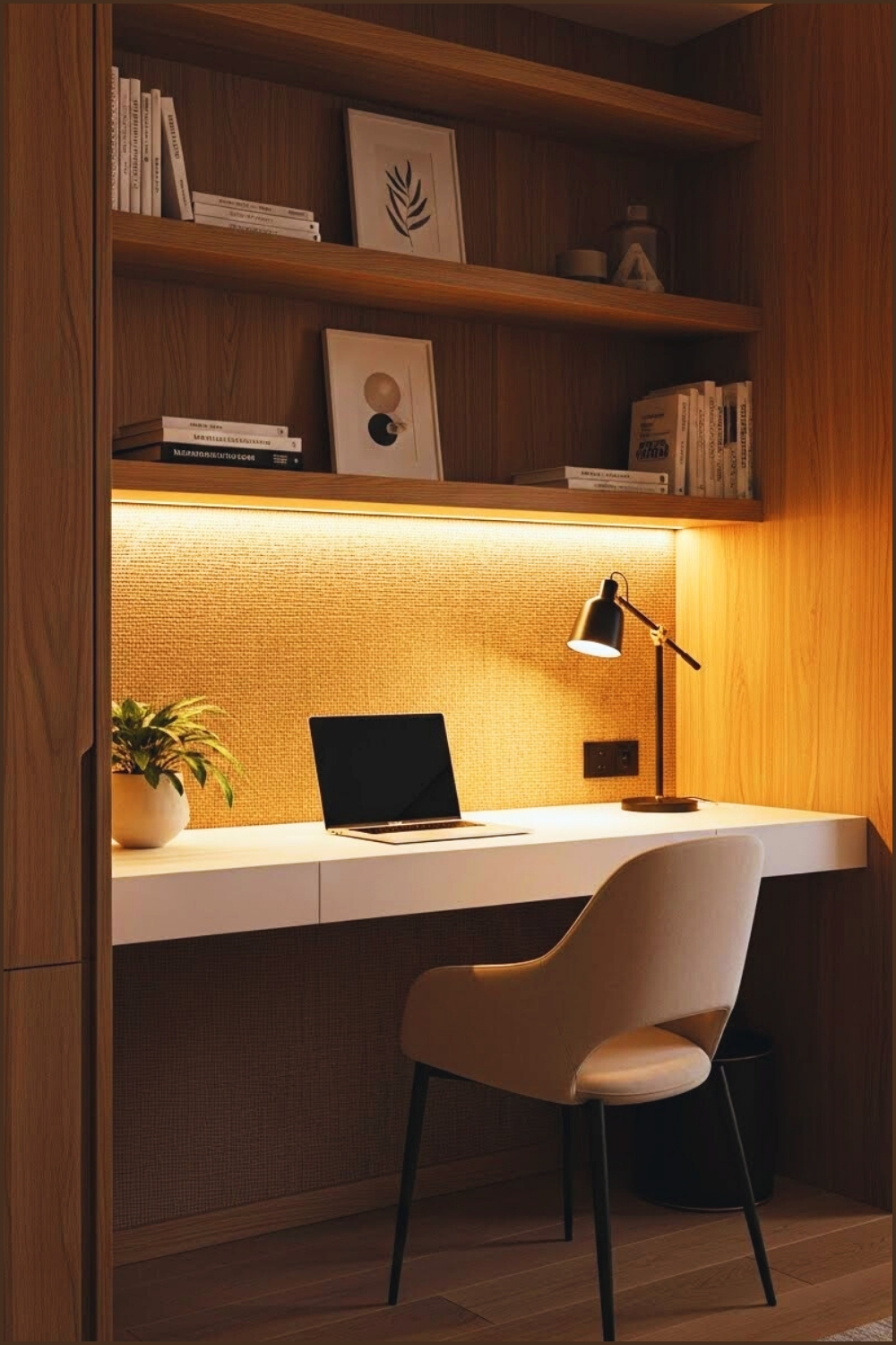 Modern Cozy Built In Desk Nook With Warm Natural