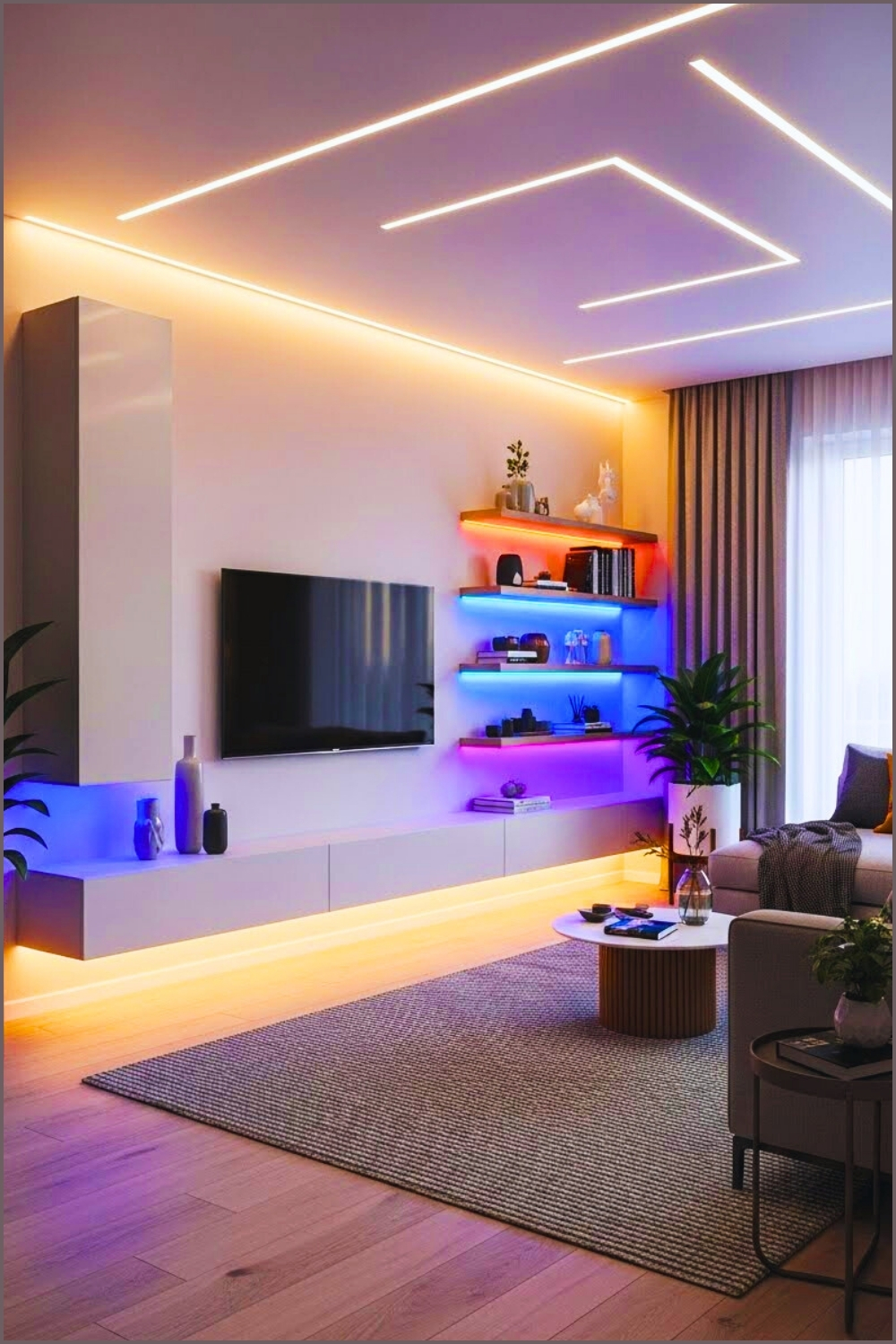 Modern Cozy Living Room Interior With Minimalistic Built In Entertainment