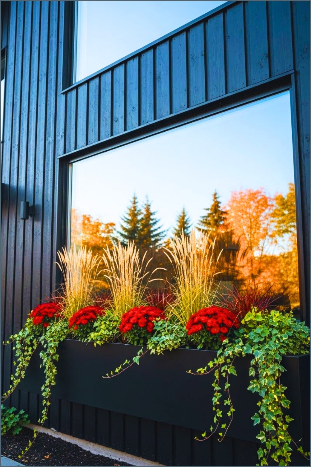 Modern Dark House Siding With Sleek Black Planter Box