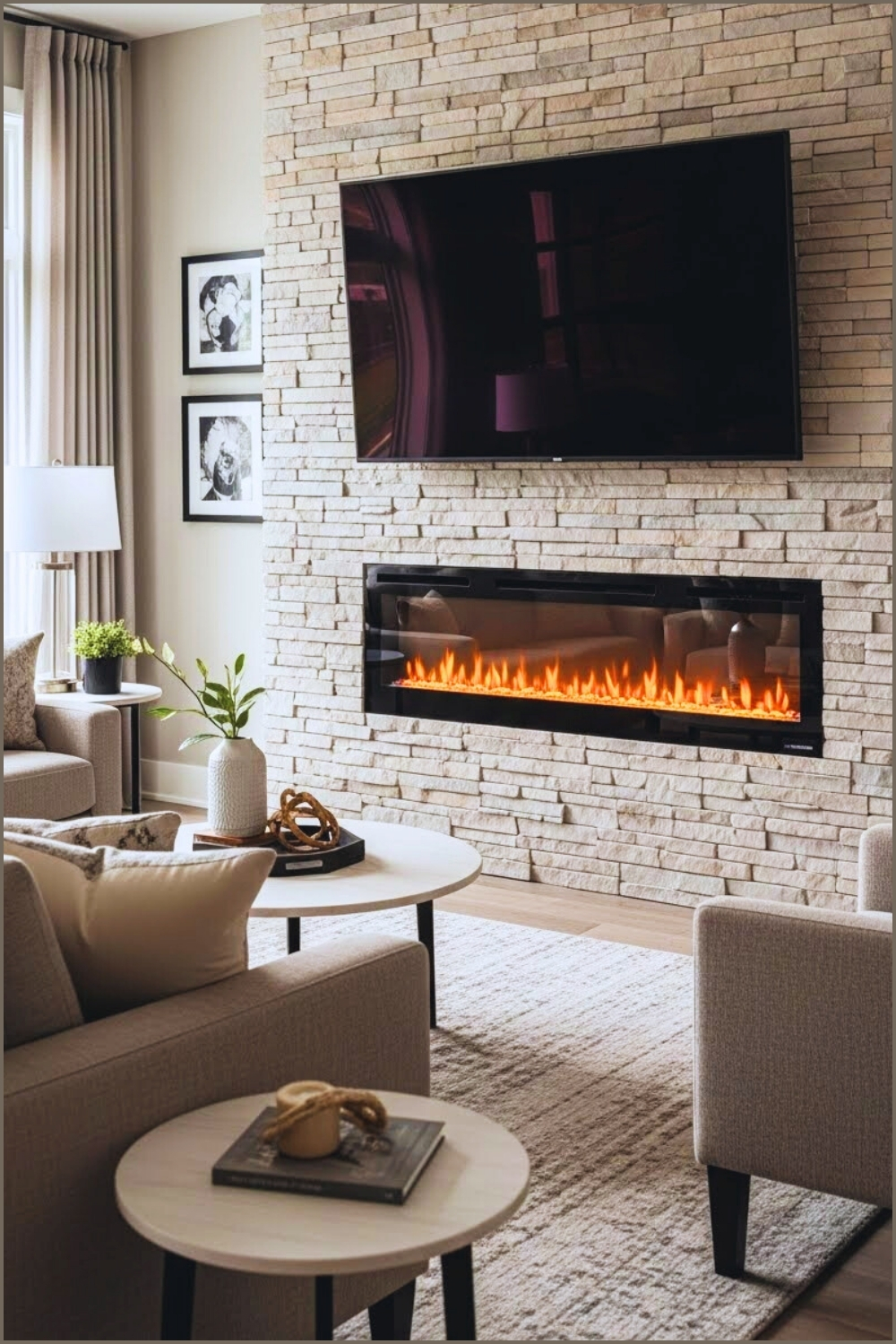 Modern Electric Linear Fireplace Long Horizontal Firebox