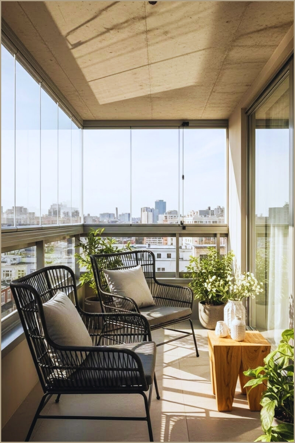 Modern Enclosed Balcony With Panoramic Glass Windows