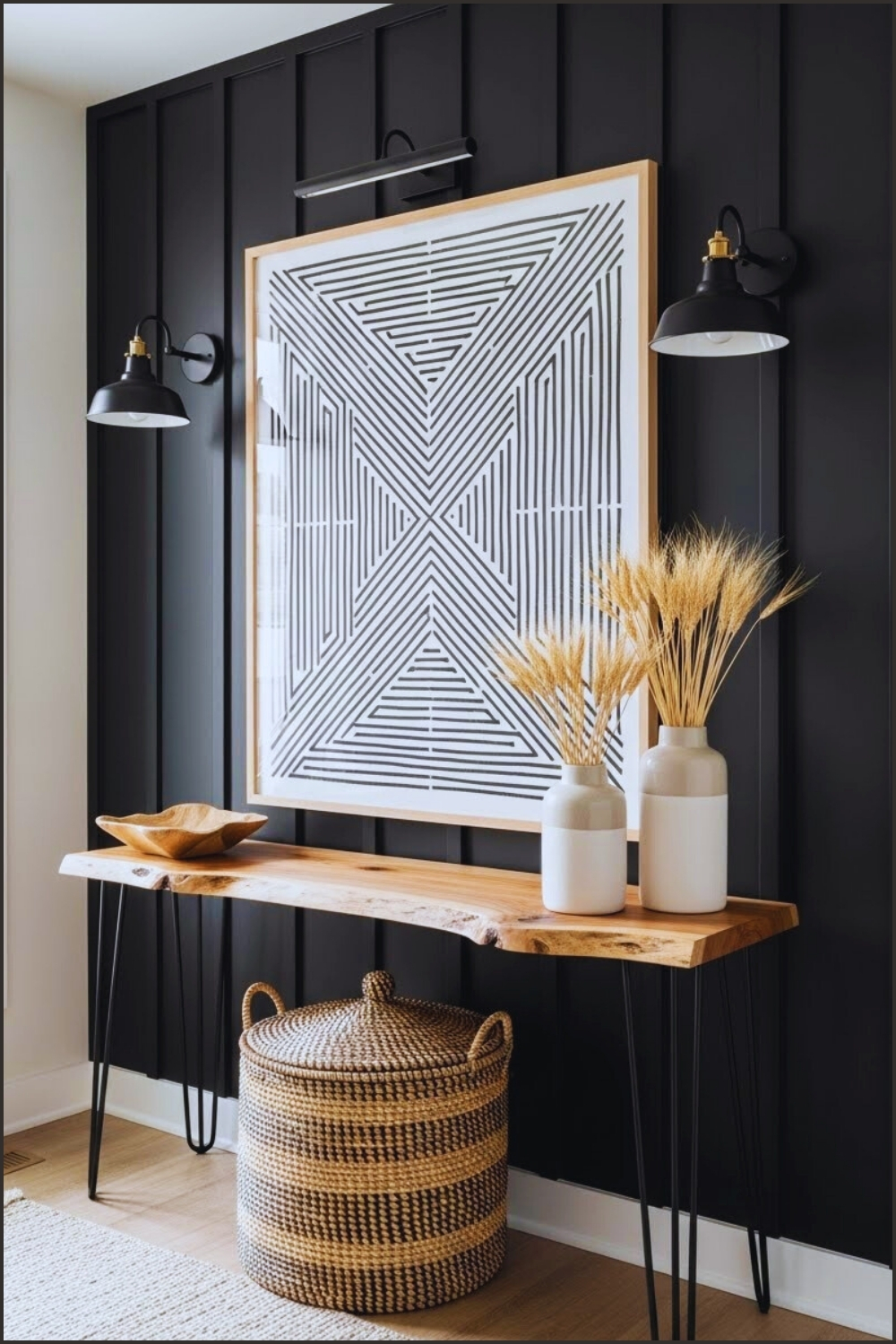 Modern Farmhouse Entryway With Bold Black Shiplap