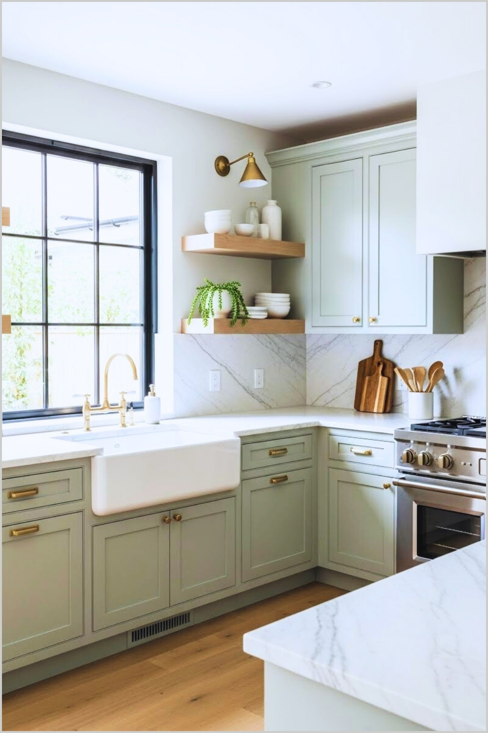 Modern Farmhouse Kitchen Interior Soft Sage Green