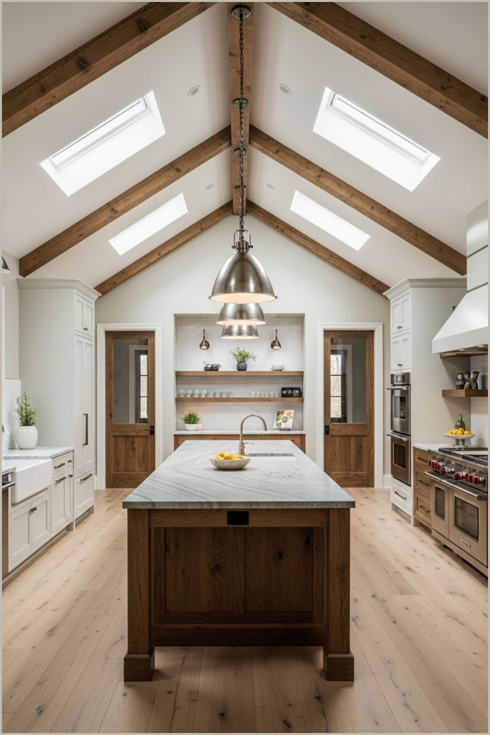 Modern Farmhouse Kitchen With Dramatic Vaulted Ceilings