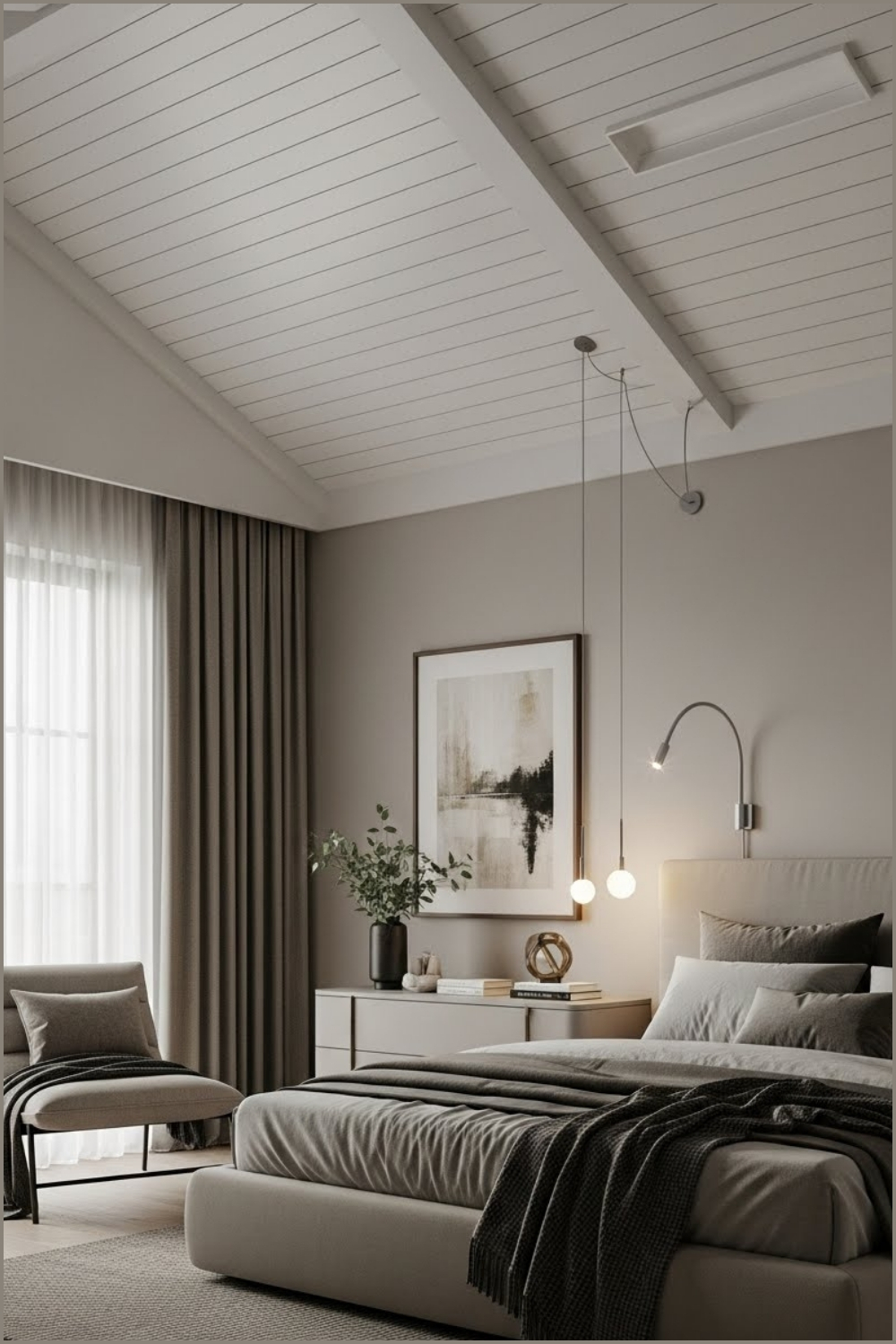 Modern High Ceiling Bedroom With Sleek Wall Mounted Reading