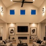 Modern High Ceiling Living Room With A Vaulted