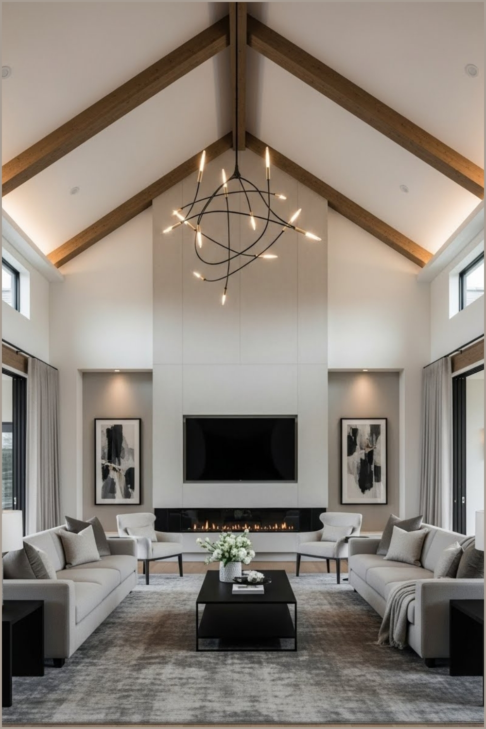 Modern High Ceiling Living Room With Dramatic Vaulted